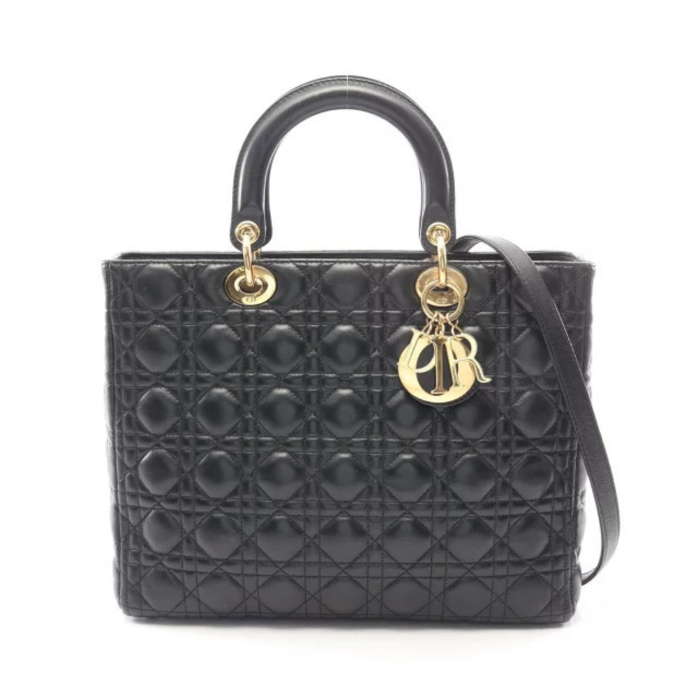 Christian Dior Cannage Handbag Leather Black